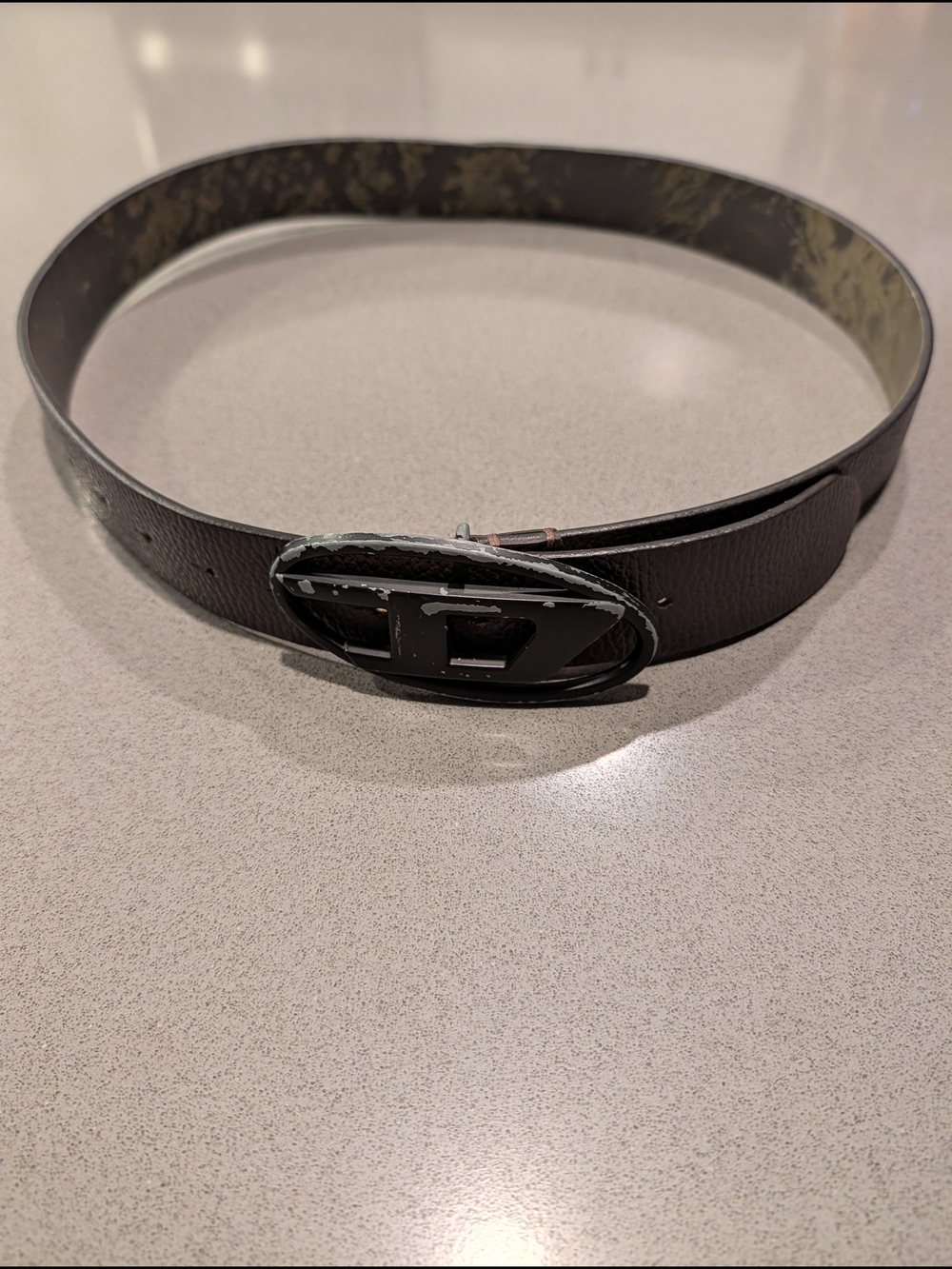 Diesel Men's Leather Belt with Black D Logo Buckle